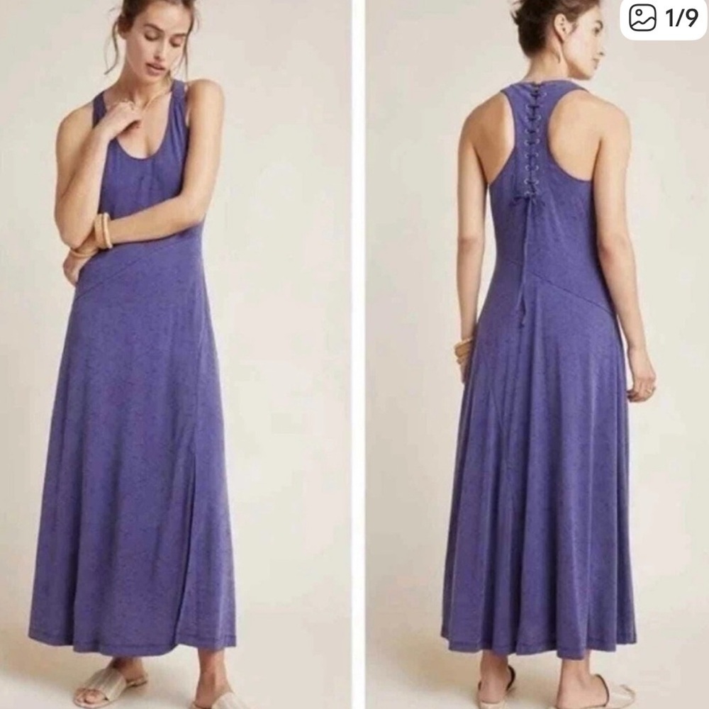 Anthropologie Maeve Navy Blue Melanie Lace Up Back Maxi Dress XS NWT